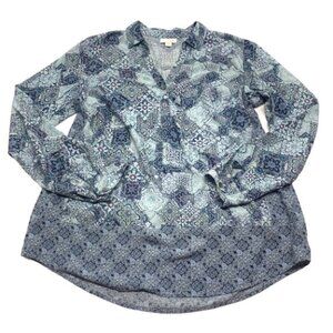• J Jill Print Blouse Blue Long Sleeve  Career B7